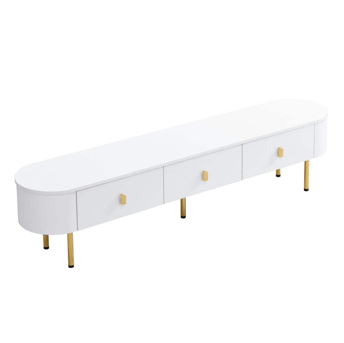 TV ormarić 174/35/41 cm bijeli i zlatni od MDF-a s 3 ladice i zaobljenim rubovima - bijela, drvni materijal (174/41/35cm) - OKWISH