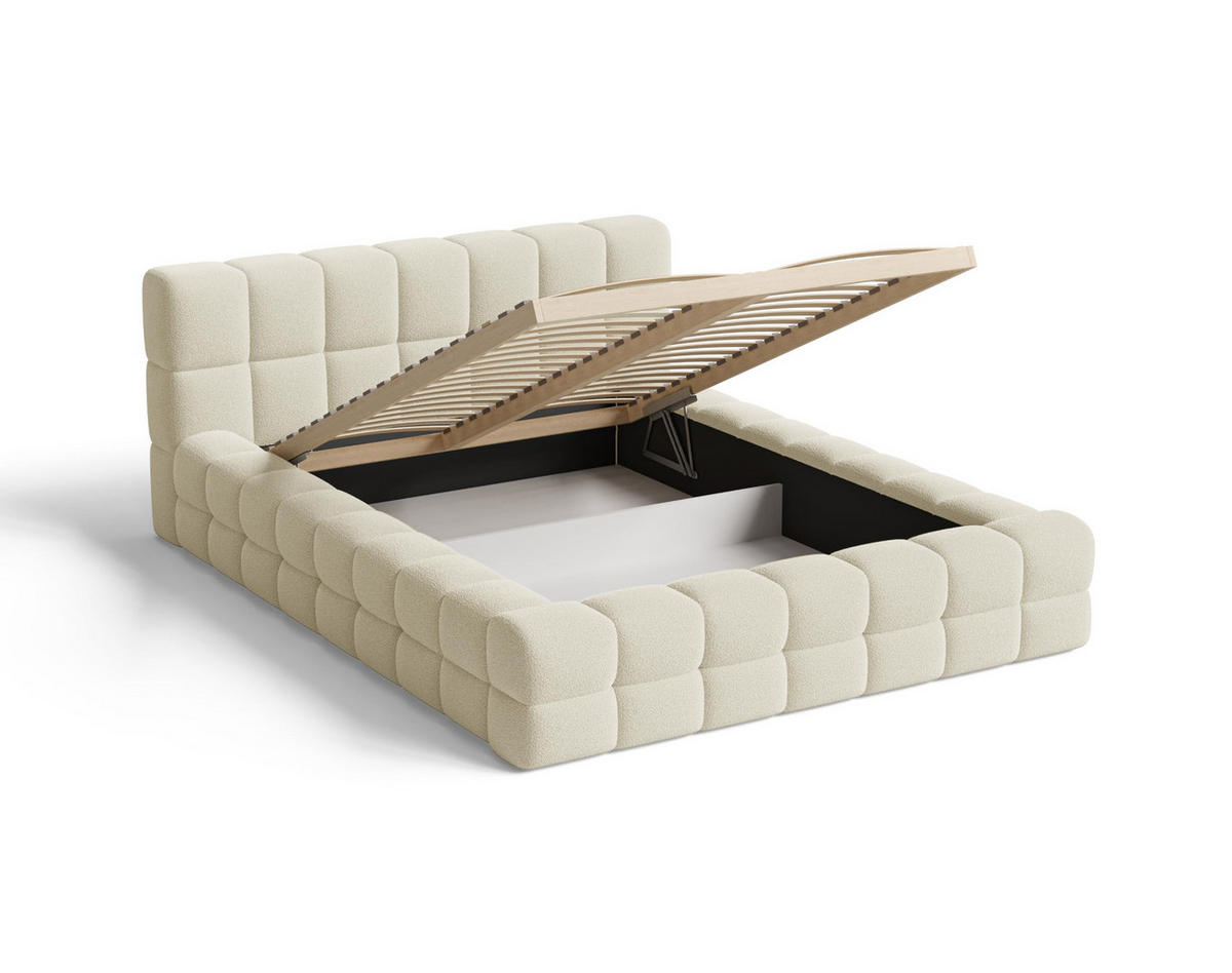 POLSTERBETT 180x200 mit Bettkasten, Lattenrost und Kopfteil, Eleganter Bouclé-Stoffbezug Beige - Beige, Holz (180/200cm) - Chilly