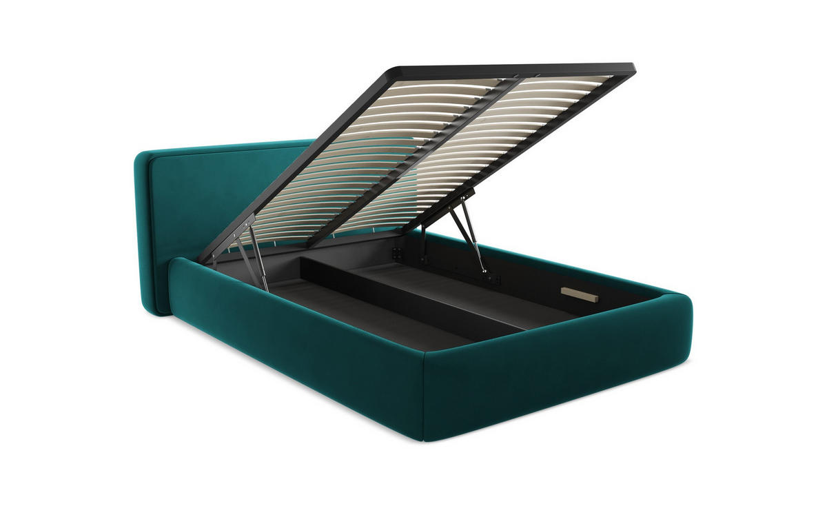 POLSTERBETT mit Bettkasten und Lattenrost 210x215 Blau - Blau/Blaugrau, Kunststoff/Textil (160/200cm) - Makamii