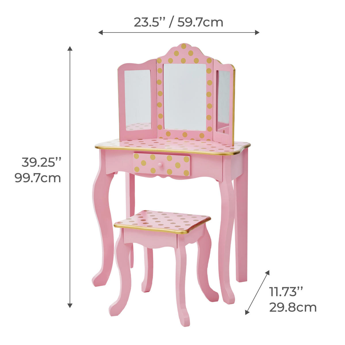 KINDER-SCHMINKTISCH mit Spiegel und Hocker, Rosa, 100cm - Pink, Holzwerkstoff (30/100/60cm) - Teamson Kids