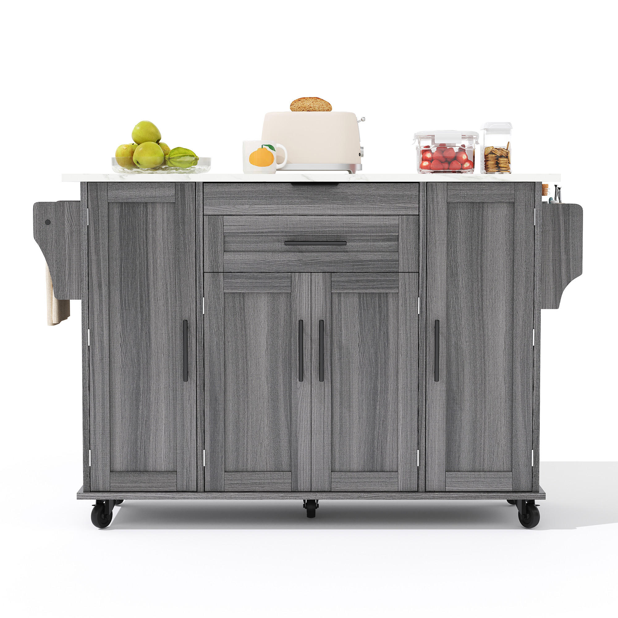 KÜCHENINSEL in Grau Servierwagen mit Besteckschubladen und Einlegeböden für Küche und Esszimmer, B136/T70/H92 cm - Grau, Holzwerkstoff (120/92/45cm) - STILVORA