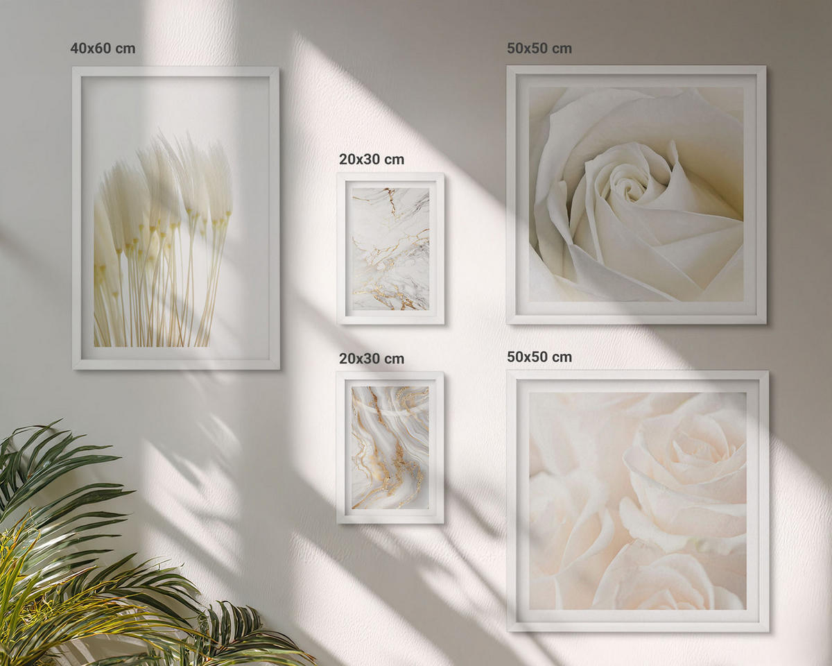 BILDER SET 5er Set - 50x50 cm & 20x30 cm & 40x60 cm Weißer Rahmen - Elegante Marmormuster - Weiß, Kunststoff (40/60cm) - TULUP
