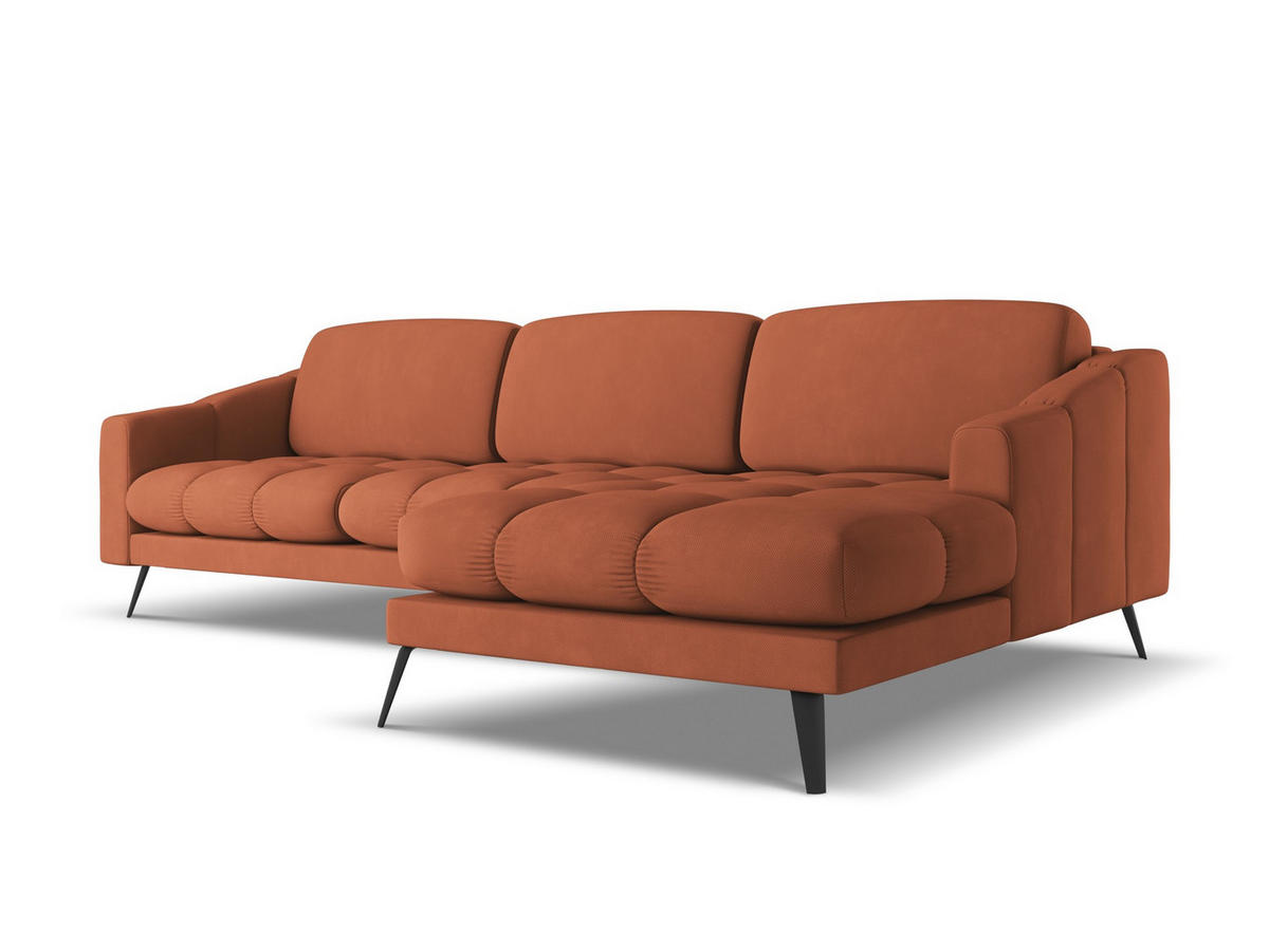 ECKOSFA Rechts Chenille Stoff Orange - Terra cotta/Schwarz, Kunststoff/Textil (264/160cm) - Makamii