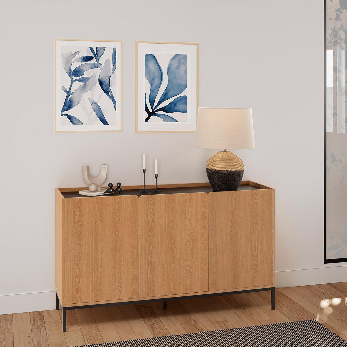 SIDEBOARD Curva 3 türen Eichenfarbe - Honigeiche, Holzwerkstoff (140/80/40cm)