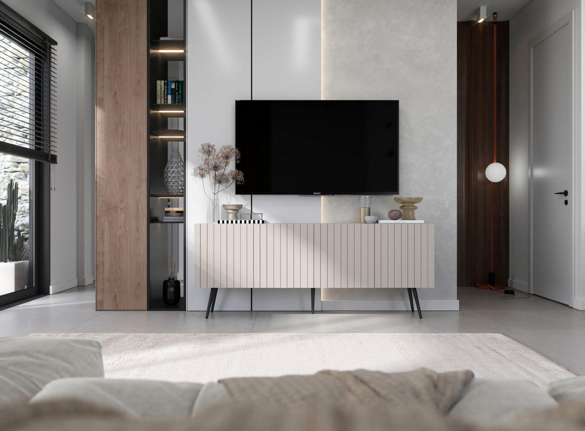 TV-SCHRANK Elpis Kaschmir Matt mit Metallbeine Glamour 150 cm - Kaschmir, Holzwerkstoff (150/60.5/36.5cm) - Meble Lindner