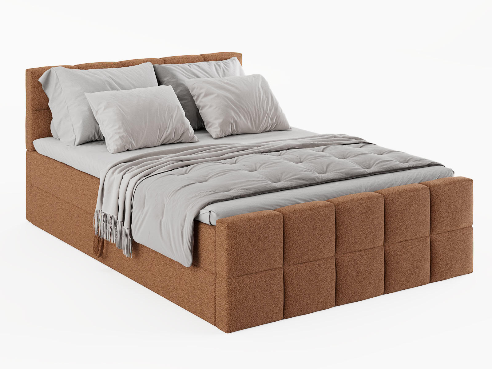 BOXBETT Vanessa 200/200 cm, in Kupferfarben, Bouclé-Stoff, Bettkasten, Matratze, Topper - Kupferfarben, Textil (200/200cm) - Barchello