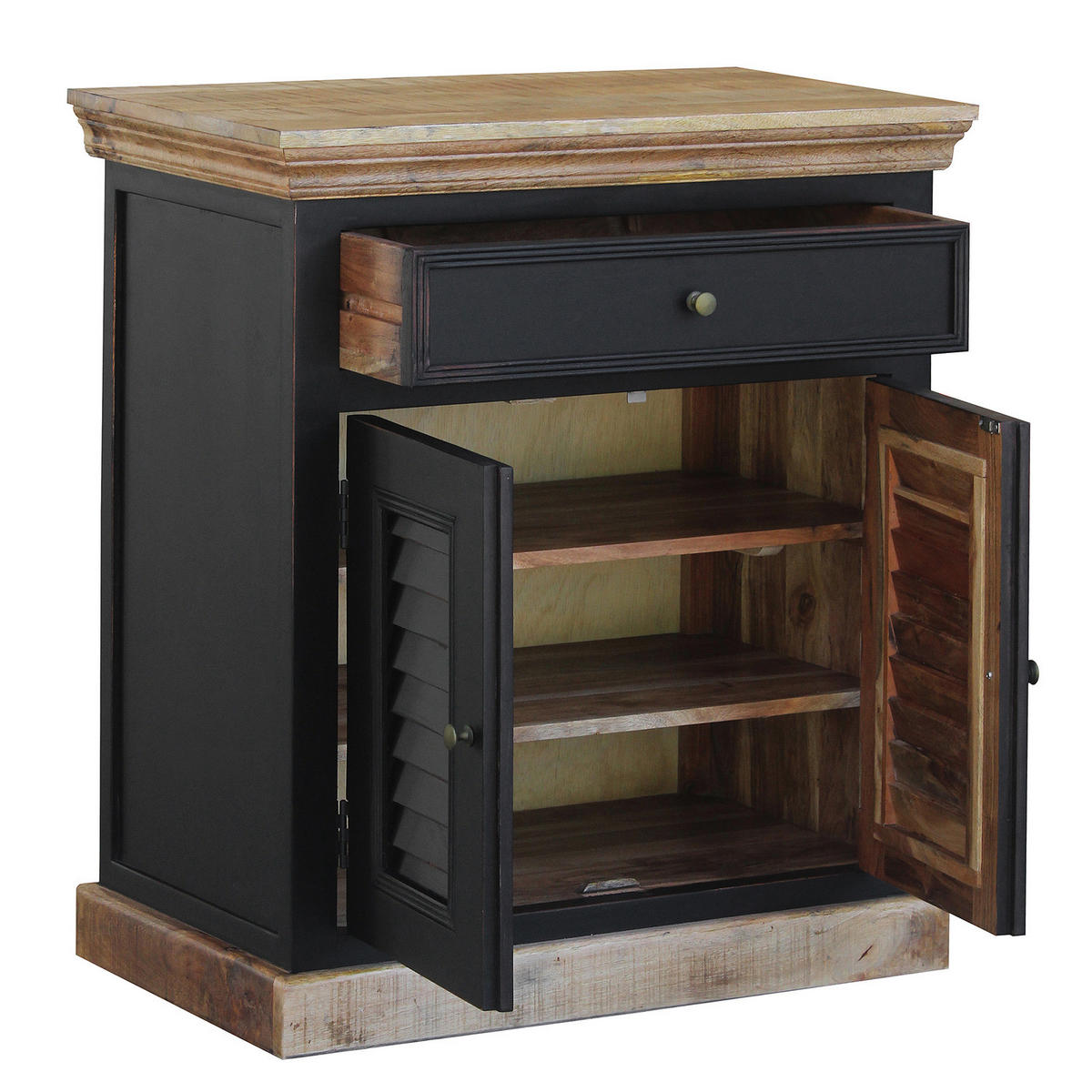 SCHUHKOMMODE - Mango massiv - Schwarz, Holz (80/90/45cm) - home24