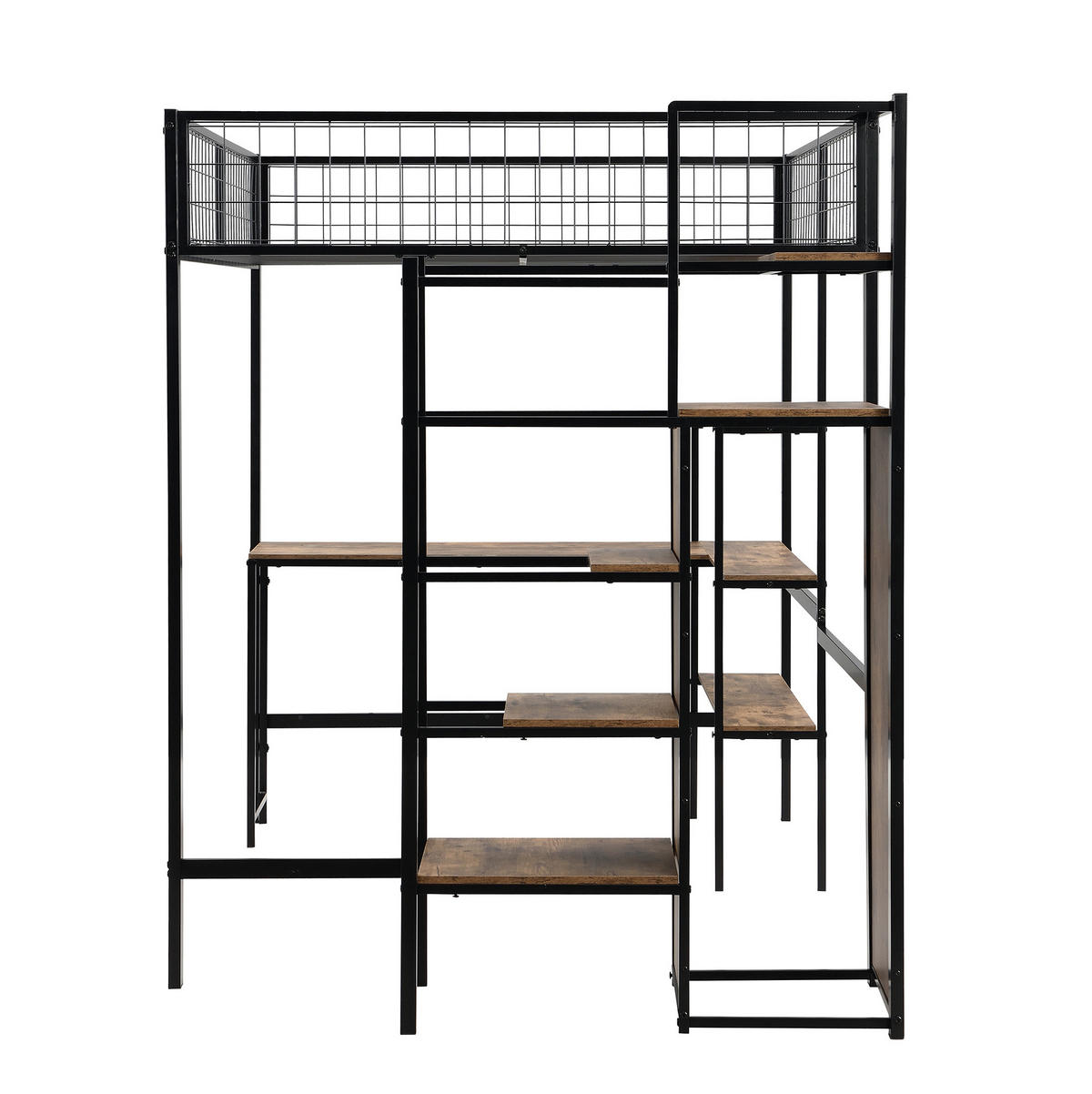 HOCHBETT 140/200 cm Schwarz aus Metall und MDF mit Schreibtisch und Kleiderschrank - Schwarz, Metall (140/200cm) - OKMYHOME