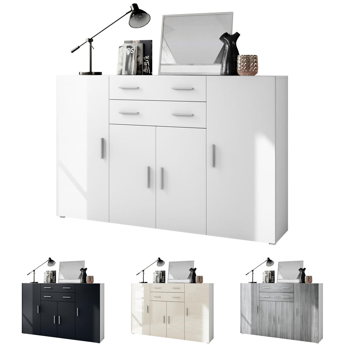 HIGHBOARD Aron Fronten in Sandgrau Hochglanz - Sandfarben, Holzwerkstoff (166.5/106.5/35cm) - Vladon