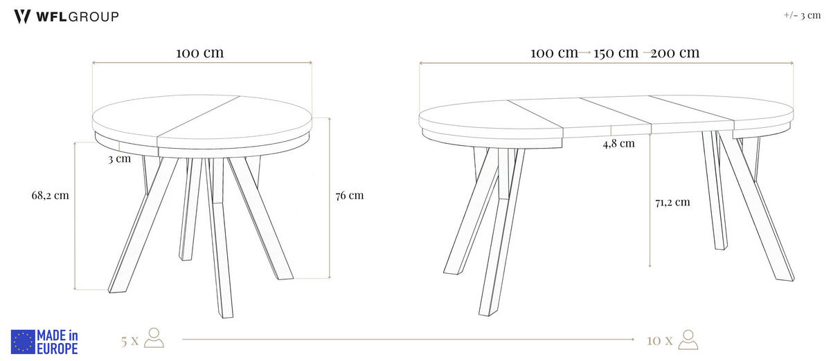 ESSTISCH Lume Weiß runder ausziehbarer, Wotan Eiche 100-200/100/76 cm - Eiche Wotan/Weiß, Holz/Holzwerkstoff (100/100/76cm) - WFL GROUP