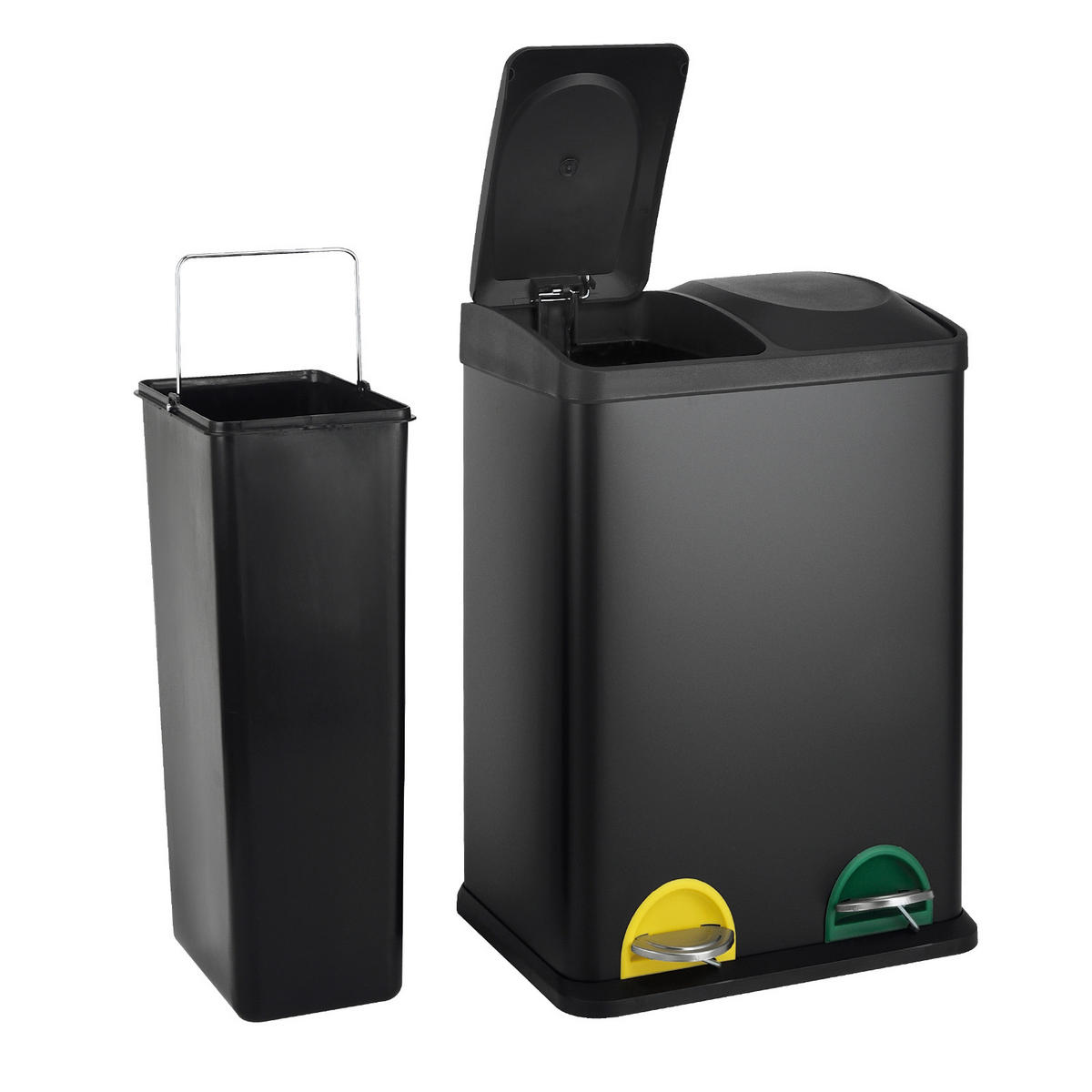 MÜLLEIMER TC2X20 Küchen-Eimer 40Liter Fassungsvermögen 2x20L Abfalleimer 2er-Mülleimer - Schwarz, Metall (40/58/33cm) - SVITA