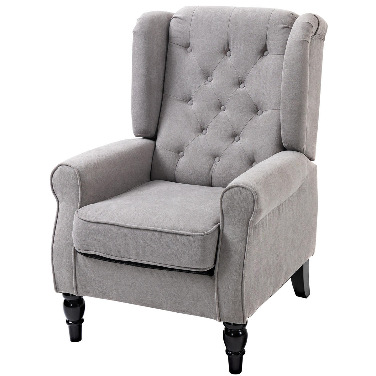 SESSEL OHRENSESSEL DE-06518 mit Armlehnen, Tufting, hoher Rückenlehne, Holzbeine Grau - Grau, Holz/Textil (86/102/74cm) - ComfortXL