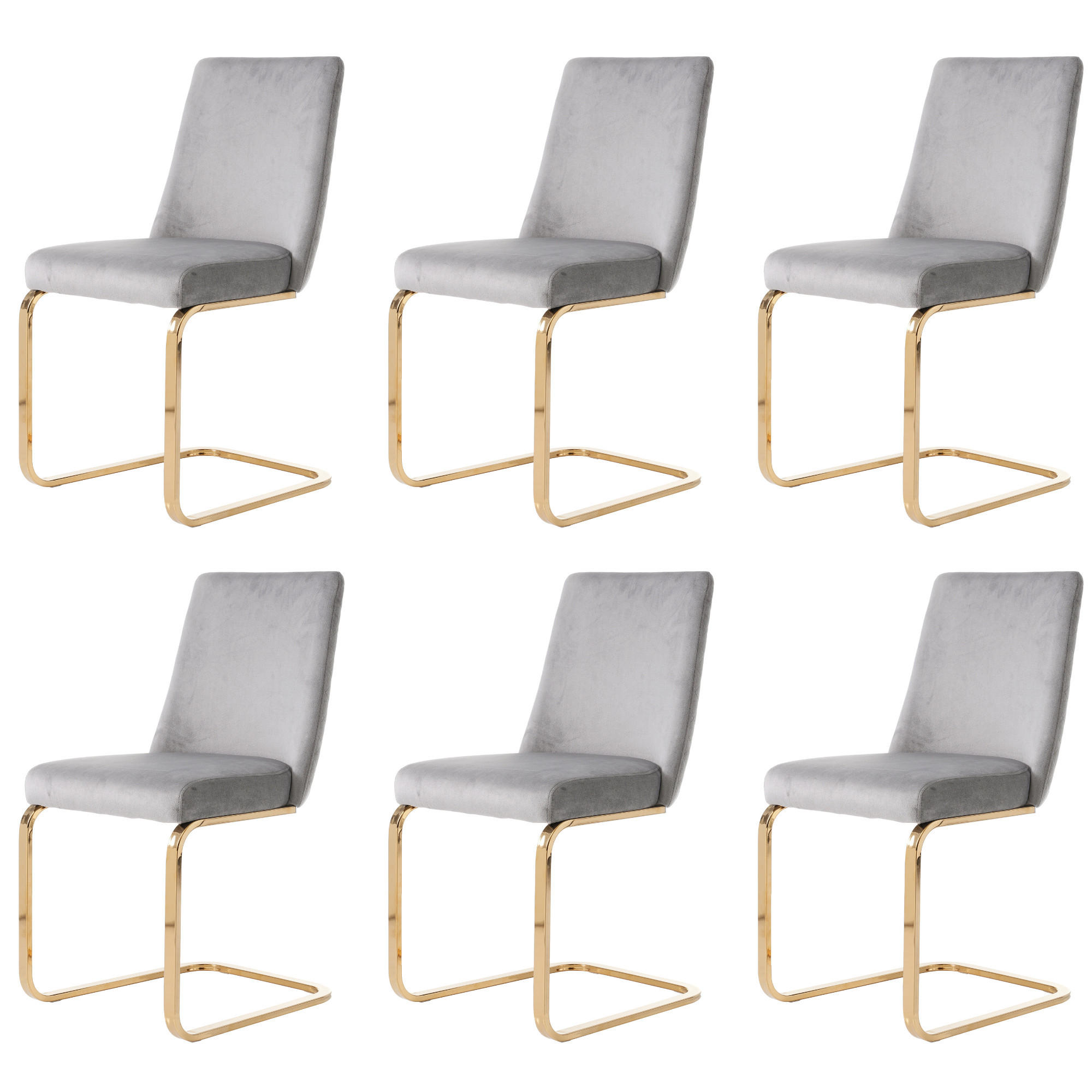 ESSZIMMERSTUHL 6er Set Samt Diamant Grau Gold Metallbeine - Grau, Textil (52/88.8/46cm) - FLIEKS
