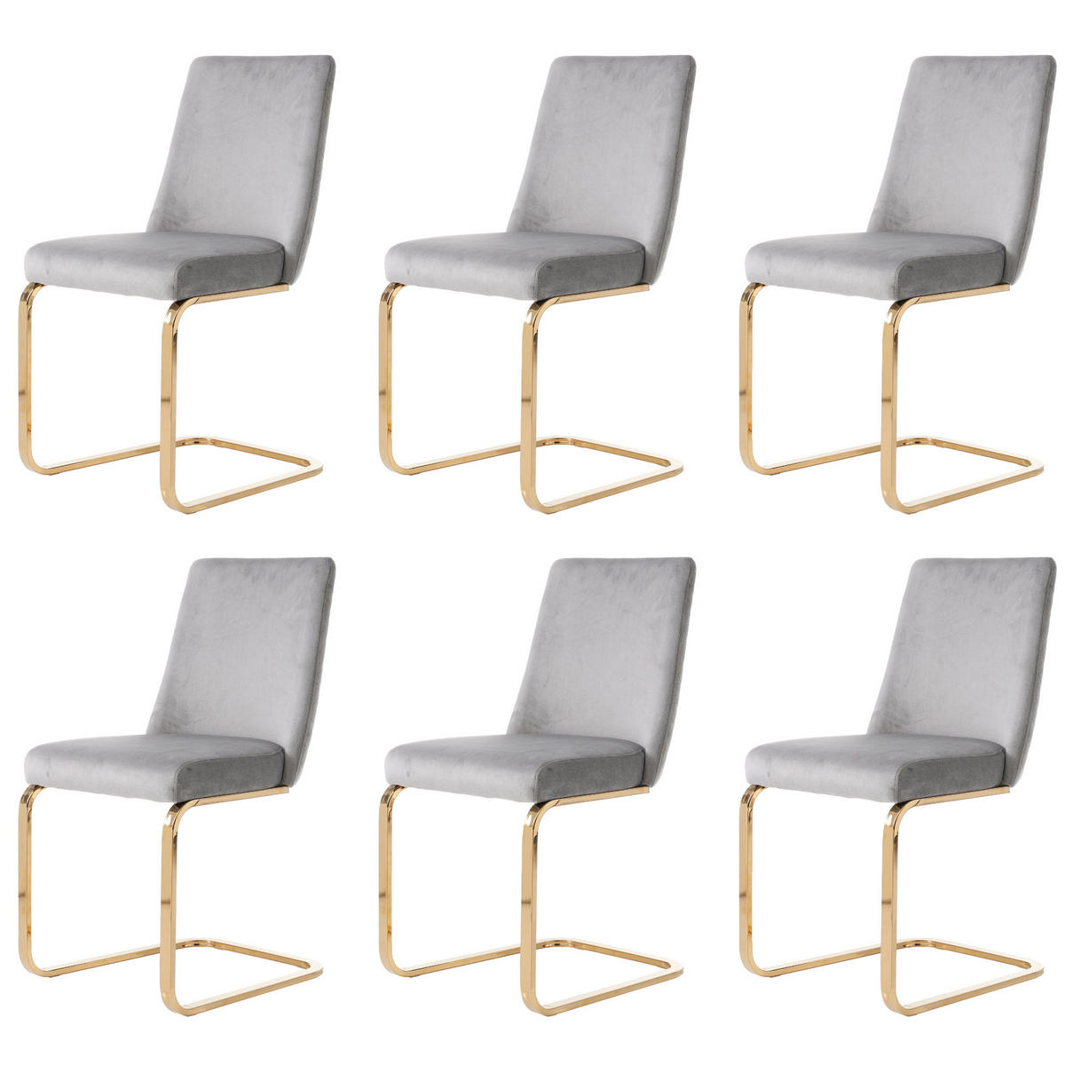 ESSZIMMERSTUHL 6er Set Samt Diamant Grau Gold Metallbeine - Grau, Textil (52/88.8/46cm) - FLIEKS