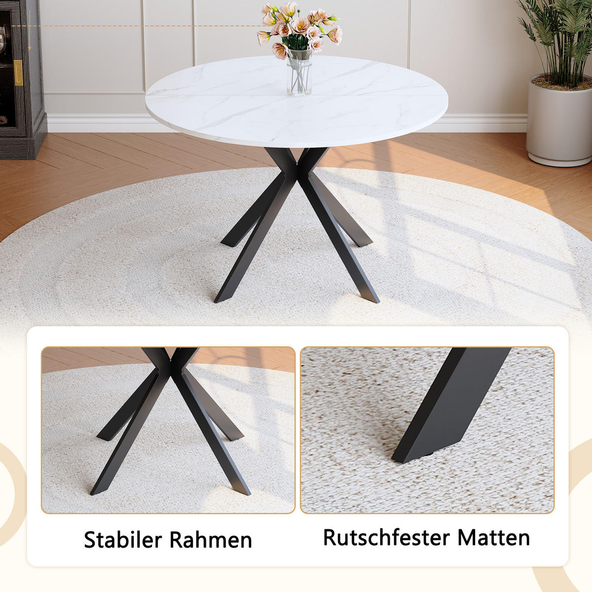 ESSTISCH Marmoroptik Weiß/Schwarz 110/110/76 cm - Schwarz, Holz (110/110/76cm) - PANGIVO