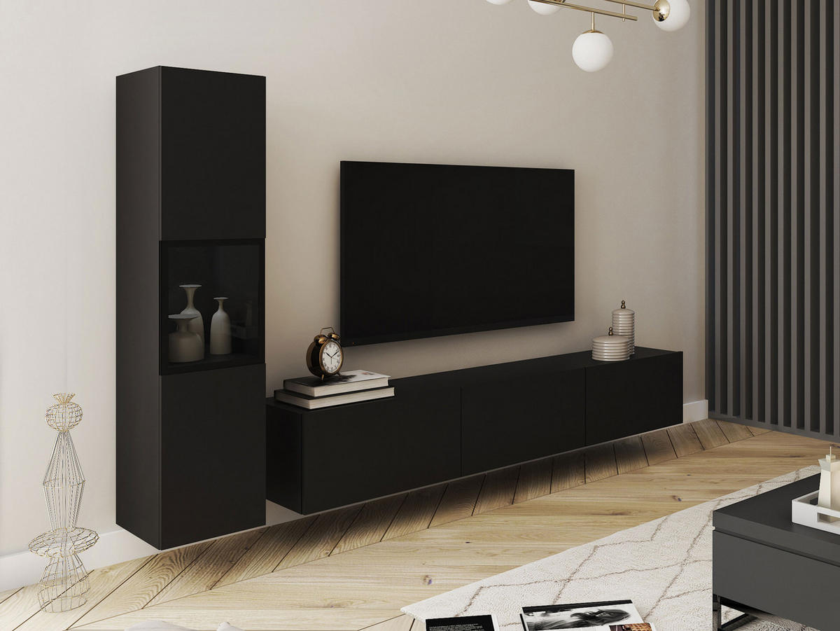 WOHNWAND Berlin I - Alufarben/Graphitfarben, Holzwerkstoff/Kunststoff (180/30/33cm) - MIRJAN24