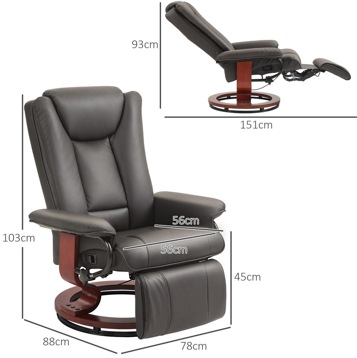 RELAXSESSEL in Braun 88x78x103 cm mit Liegefunktion und 360°-Drehfunktion - Braun, Kunststoff (78/103/88cm) - IVMEU
