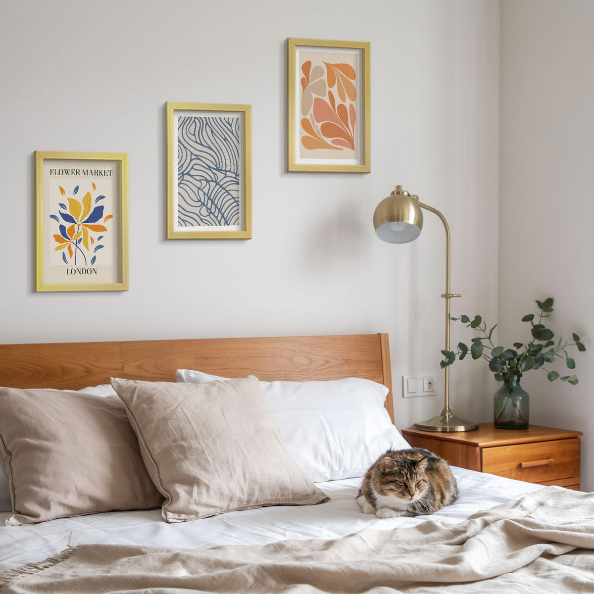 WANDBILDER 3er Set - 20x30 cm Goldrahmen - Moderne abstrakte Blumen - Goldfarben, Kunststoff (20/30cm) - ArtPrintCave