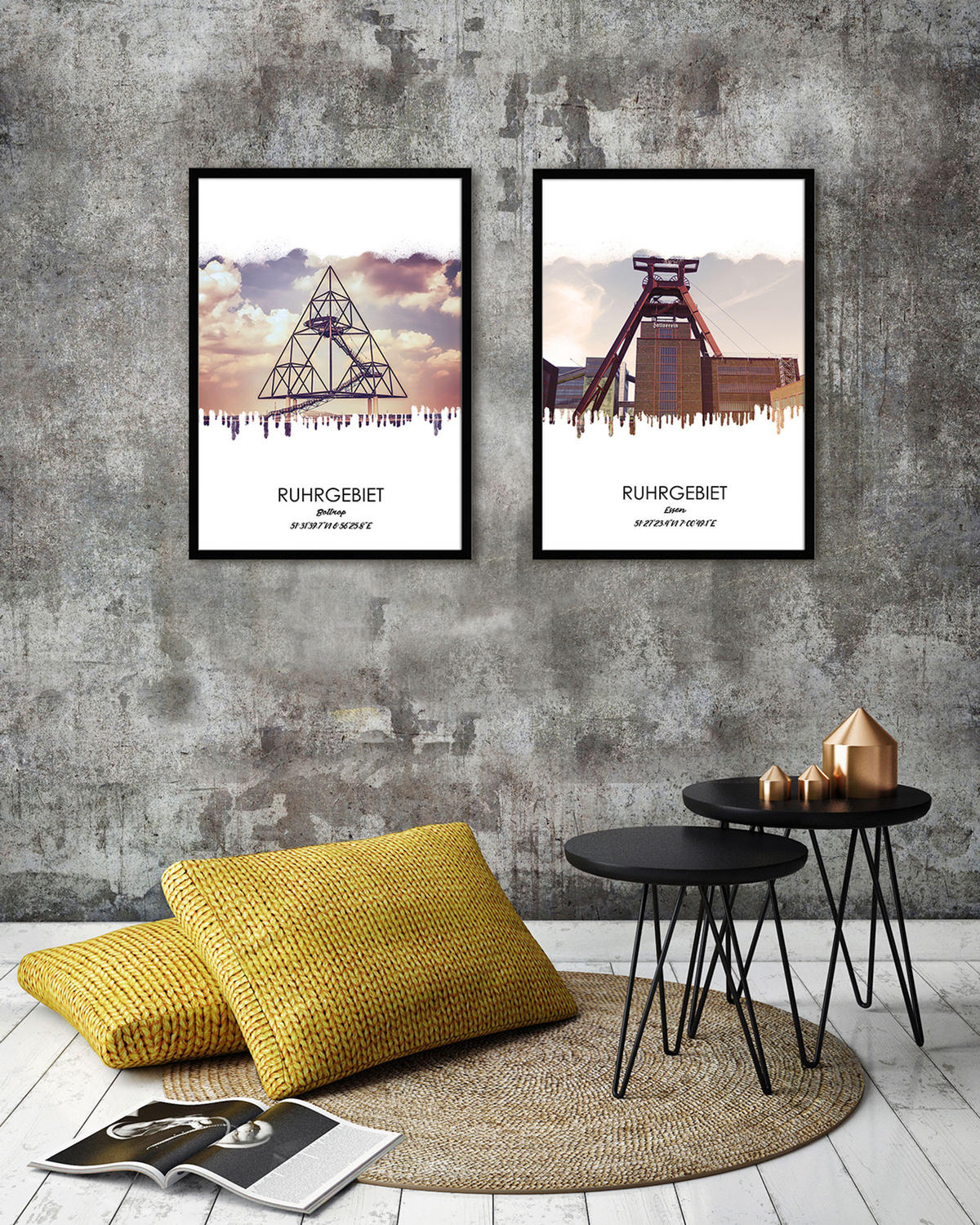 POSTER mit Rahmen 50x70 cm Ruhrgebiet Essen Zollverein - Anthrazit, Holz (51/71cm) - artissimo