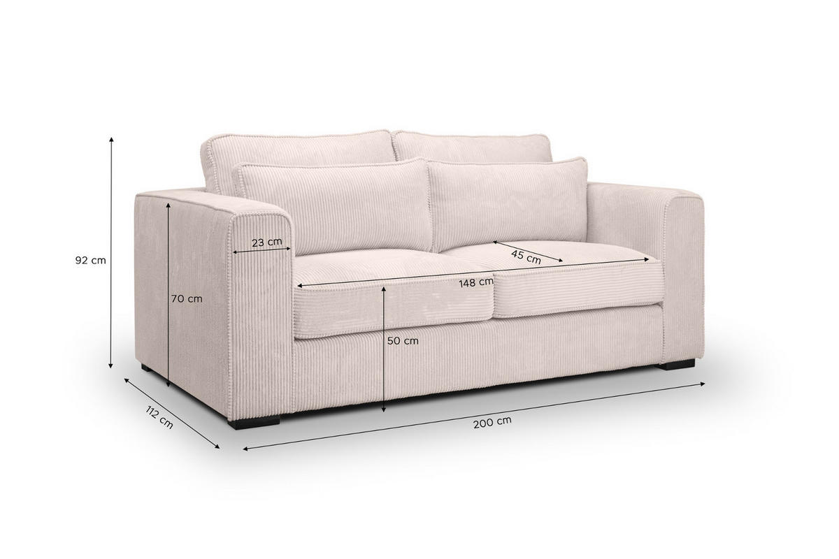 SOFA grau-beige Cord 2,5-Sitzer 200 cm, Couch mit Wellenfederung - Beige/Schwarz, Holzwerkstoff/Kunststoff (200/92/112cm) - Inn.Furn