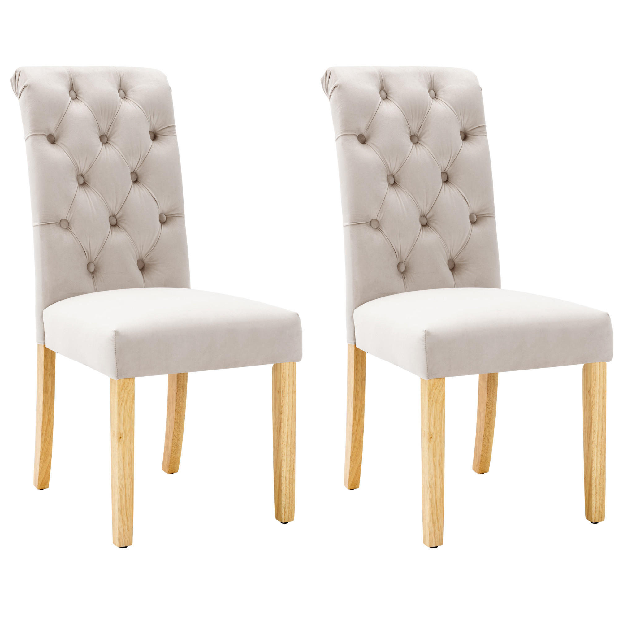 STUHL-SET DE-35663 2 Stück mit Knopfakzenten und Eichenbeinen Beige - Beige, Holz (43/100/63cm) - ComfortXL