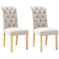 STUHL-SET DE-35663 2 Stück mit Knopfakzenten und Eichenbeinen Beige - Beige, Holz (43/100/63cm) - ComfortXL