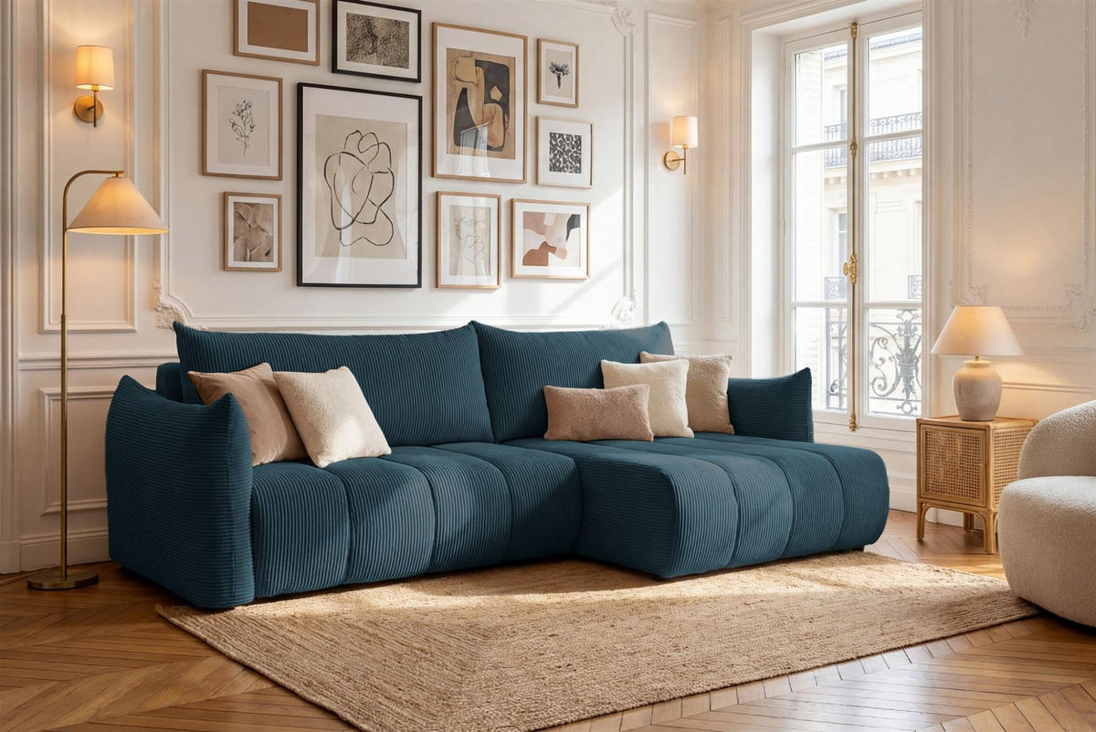 ECKSOFA Ontario Mit Schlaffunktion - Dunkelblau, Holzwerkstoff/Textil (260/154cm) - Fun Möbel