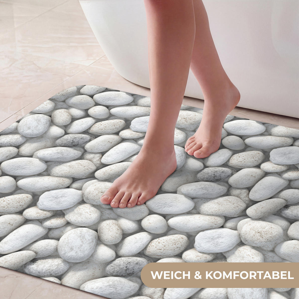 KOUPELNOVÁ PŘEDLOŽKA Kameny - šedé - oválné 60x90 cm - světle šedá, textil/plast (60/90cm) - OnlyWow