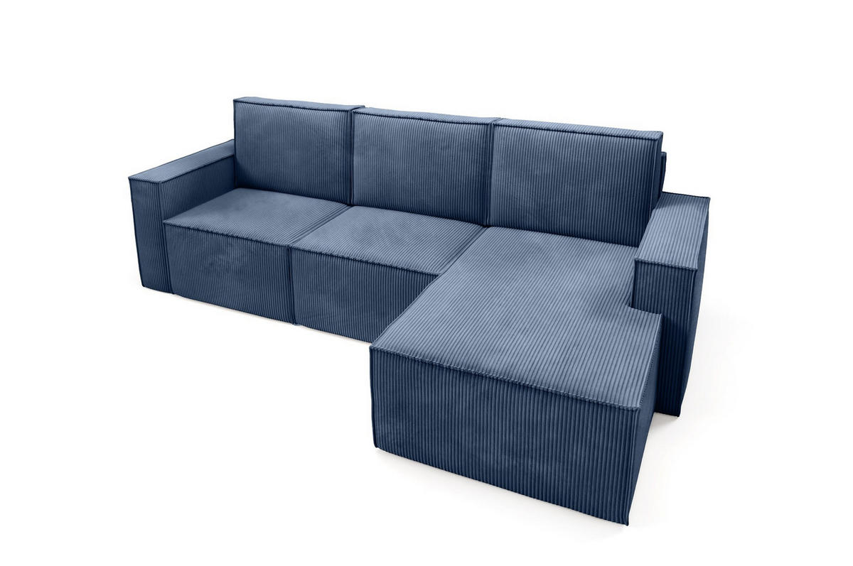 ECKSOFA Orto Dunkelblau, Dreisitzer Kordecksofa rechte seite - Dunkelblau, Holzwerkstoff/Textil (180/142cm) - Bettso