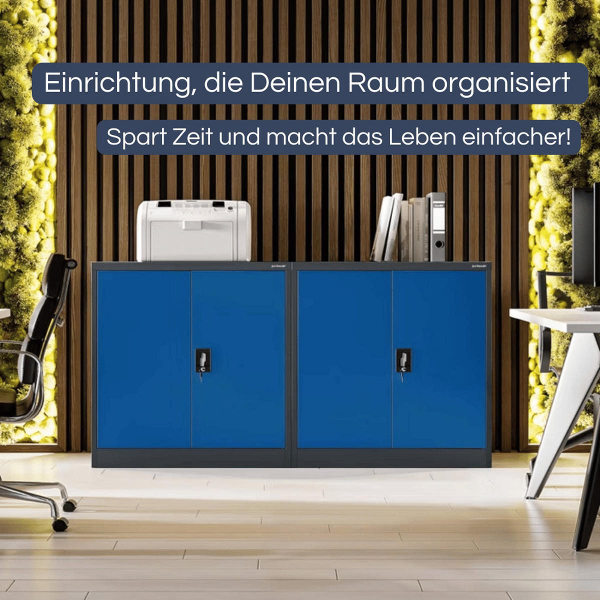 AKTENSCHRANK abschließbar KADO mit Flügeltüren 93x90x40cm Anthrazit-Blau - Anthrazit, Metall (90/93/40cm) - DELUKE