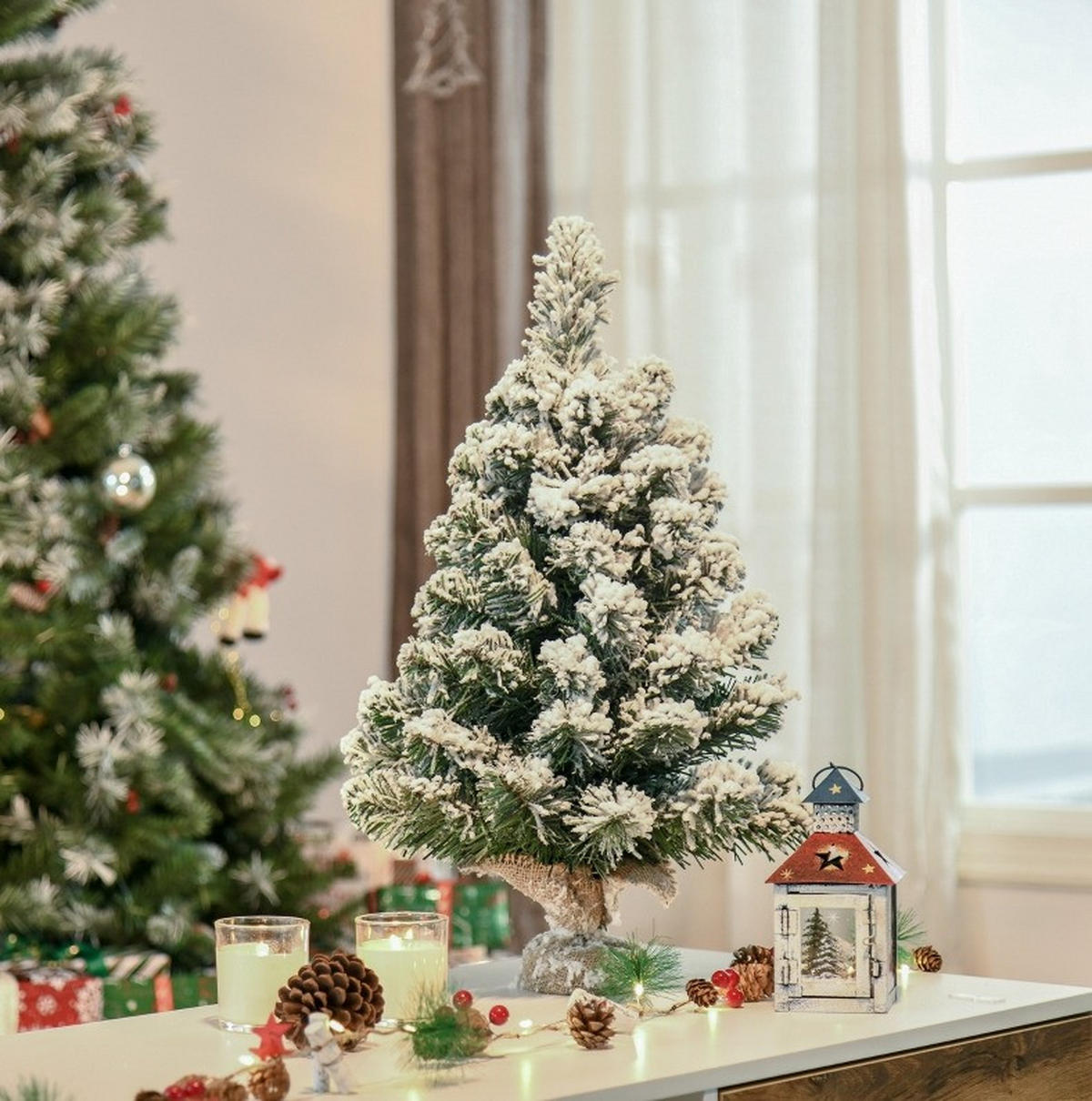WEIHNACHTSBÄUME 32/32/60 cm Weiß-Grün aus Kunststoff mit Schneeeffekt - Weiß, Kunststoff (60cm) - OKWISH