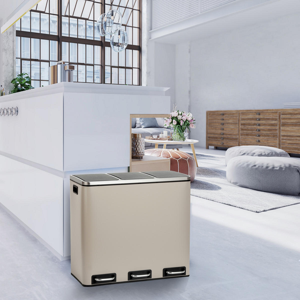 MÜLLEIMER TM3X18 - Taupe, Metall (34/56/61cm) - SVITA