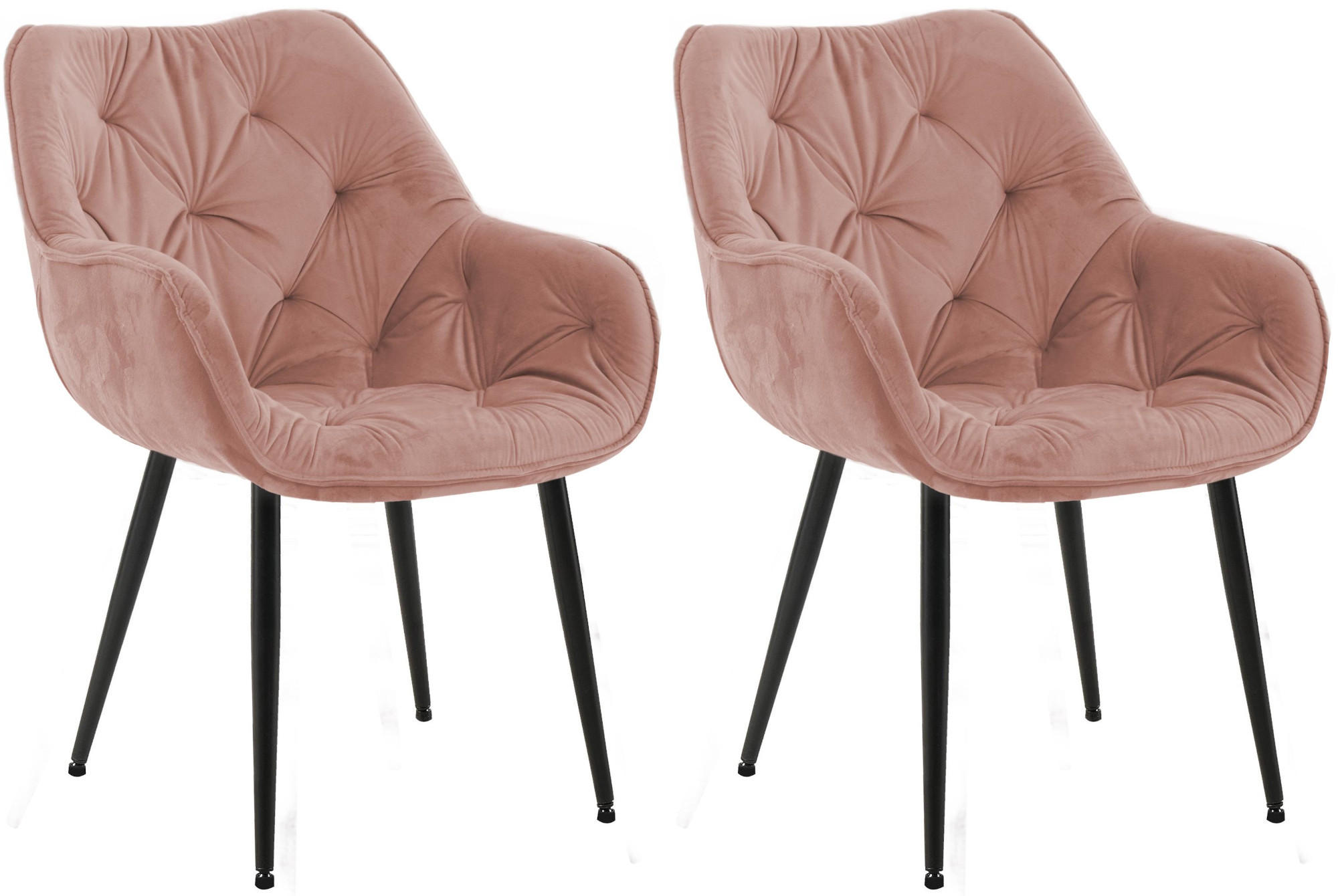 ARMLEHNENSTUHL 2er Set Samt Rosa - Schwarz/Rosa, Textil/Metall (58/83/62cm) - CLP