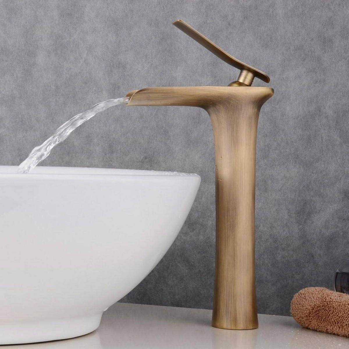WASSERHAHN Becken Wasserfall Antik Messing - Bronzefarben, Metall (17/6/21.1cm)