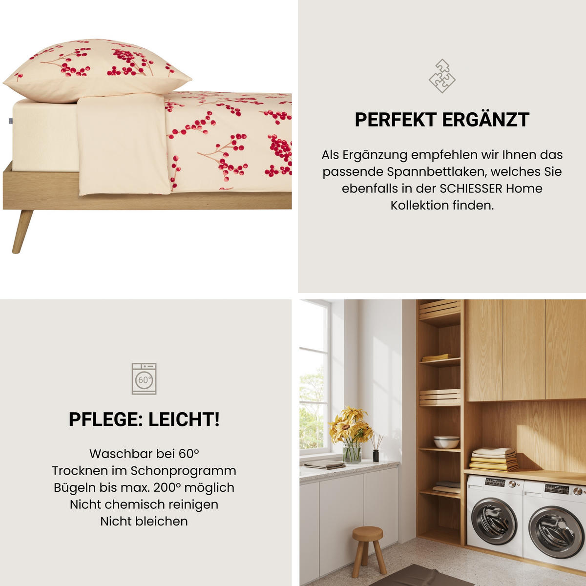 BETTWÄSCHESET Rowan - Feinbiber - 2-teilig - 155x 220 cm - Creme - Creme, Textil (155/220cm) - SCHIESSER