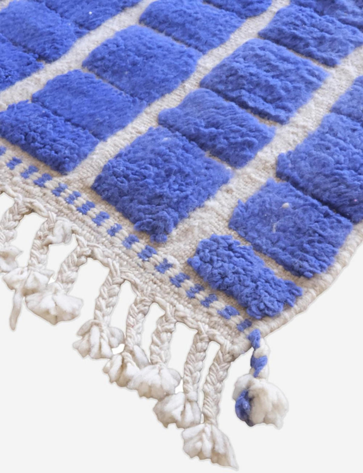 BERBERTEPPICH aus Wolle Schachbrett Design 200x 300 cm - Blau, Naturmaterialien (200/300cm) - AFK Living