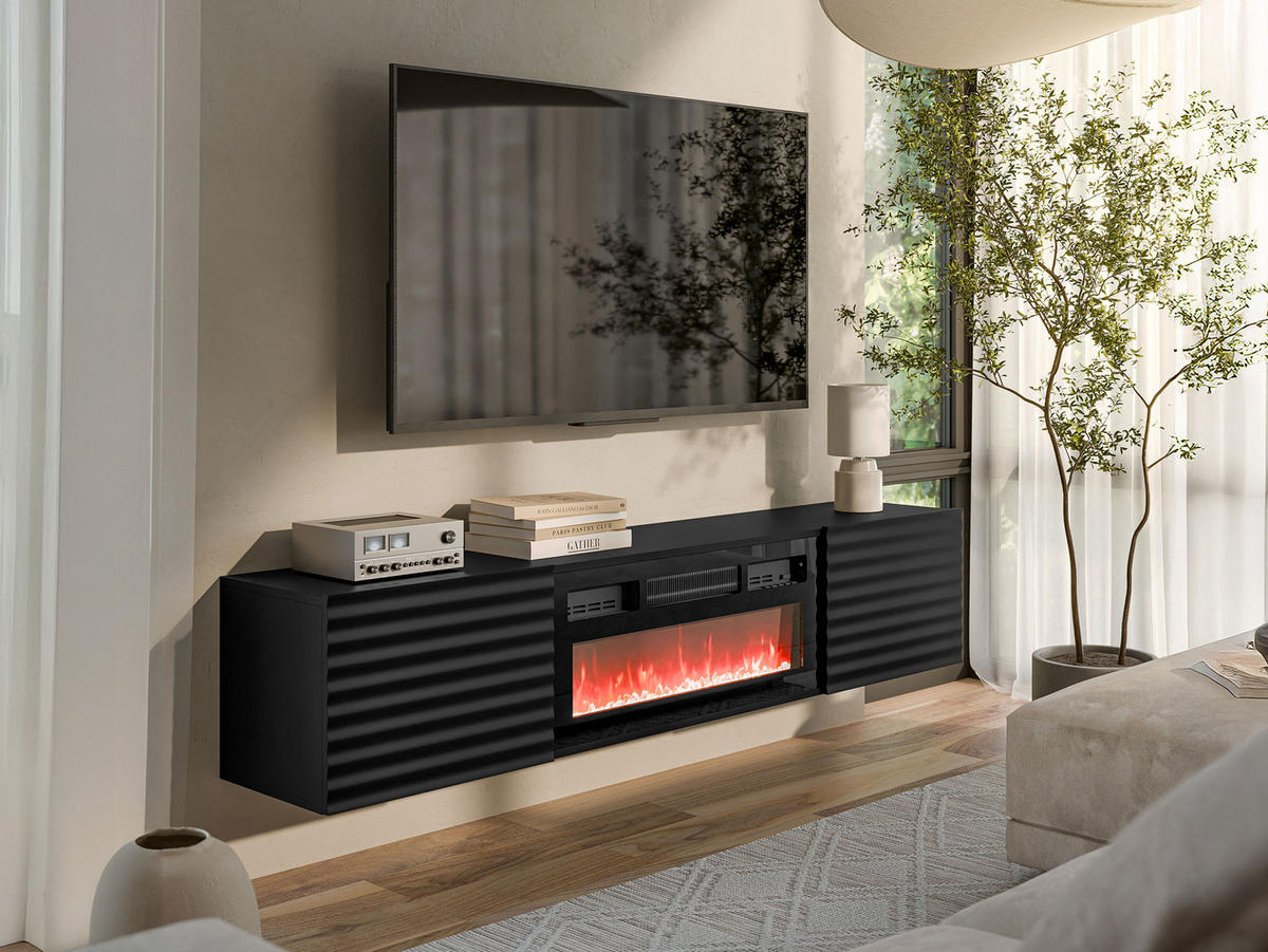 TV-LOWBOARD Tula mit Kamin - Schwarz, Holzwerkstoff (183/37/35cm) - MIRJAN24