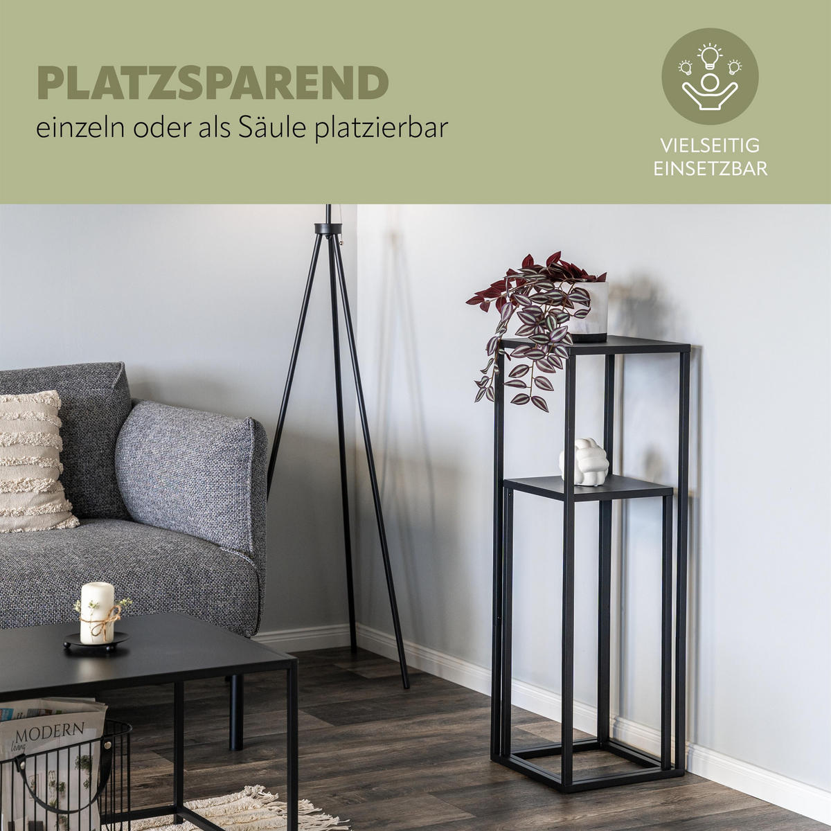 BLUMENHOCKER (2er Set), schwarz - Schwarz, Metall (30/30/90cm) - bremermann