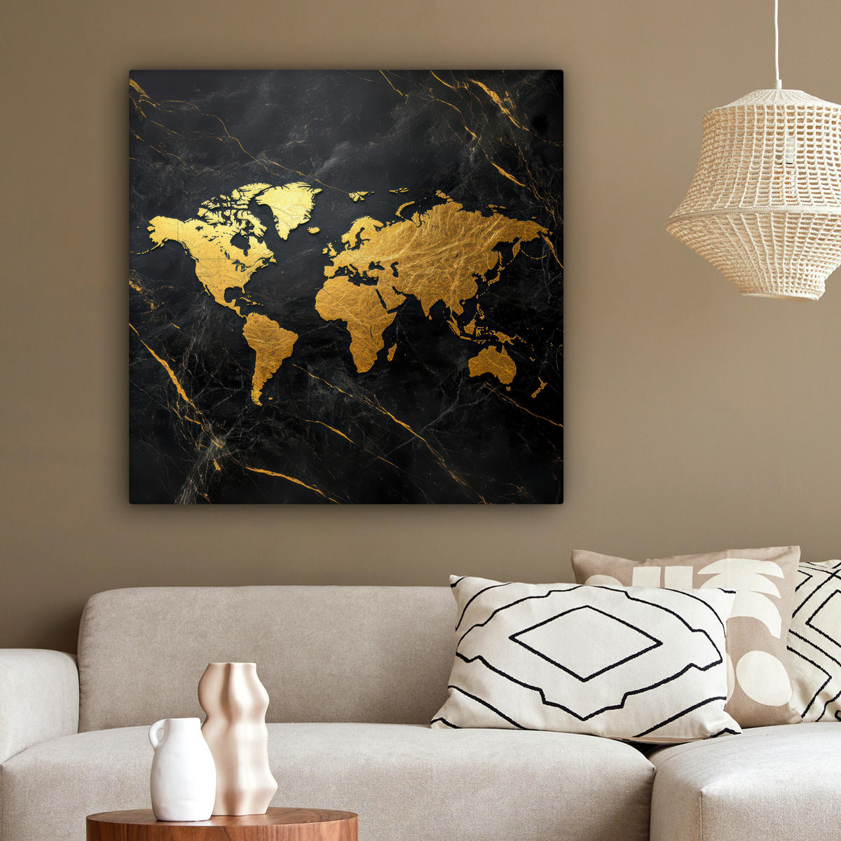 LEINWANDBILD Weltkarte - Gold - Marmor 90x90 cm - Goldfarben, Textil (90/90cm) - MuchoWow