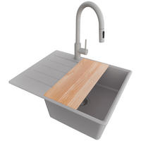 GRANITSPÜLE Kopenhagen, 2-er set Grau 62/50 cm 1 Becken + Küchenarmatur 40/20 cm + Ablauf-Set + Schneidebrett ab 45er Unterschrank - Beige/Grau, Kunststoff (62/20/50cm) - Primagran