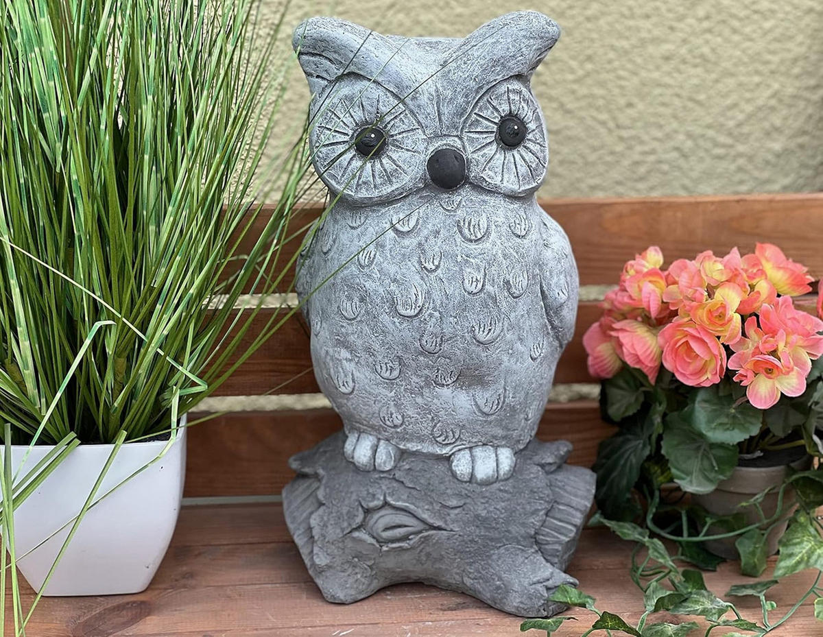 STEINFIGUR Eule Mathilda Steinguss frostfest Uhu - Grau, Stein (21/39/19cm) - stoneandstyle