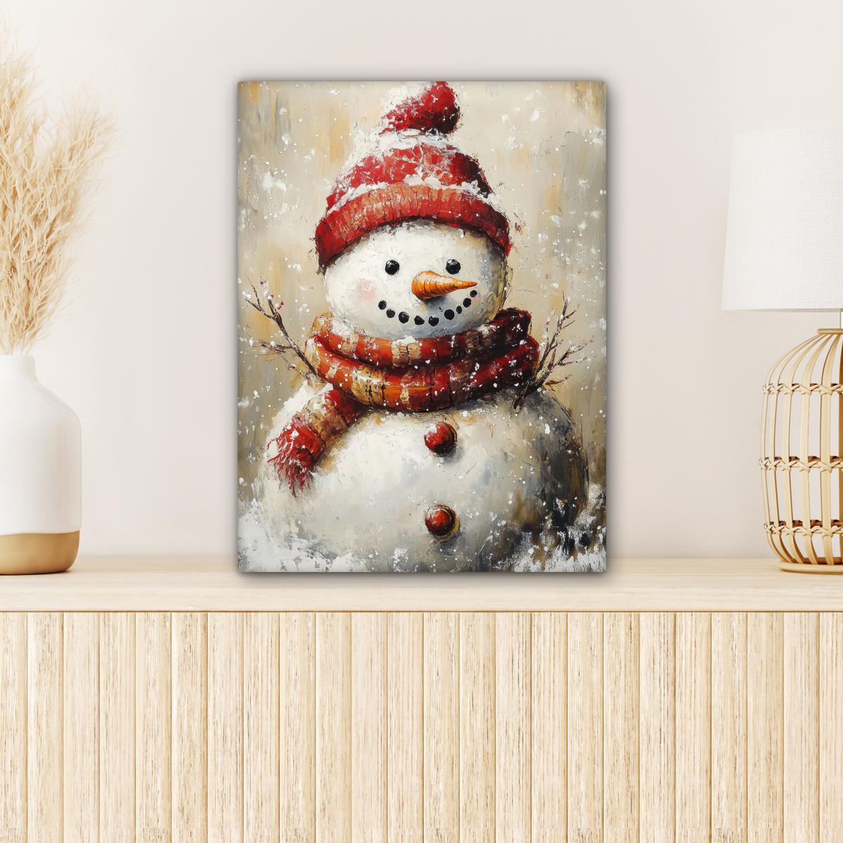LEINWANDBILD Schneemann - Winter - Schnee - Beige 30x40 cm - Weiß, Textil (30/40cm) - MuchoWow