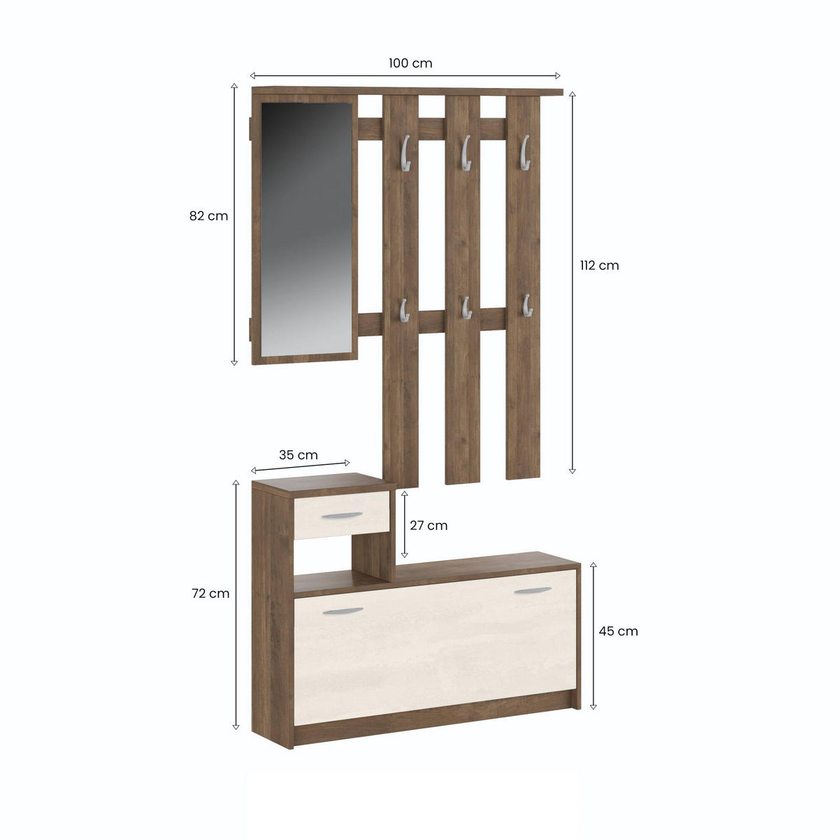 GARDEROBE Holz-Effekt Weiße Eiche 25x100h180 - Alteiche/Weiß, Holzwerkstoff (100/190/25.5cm) - DMORA