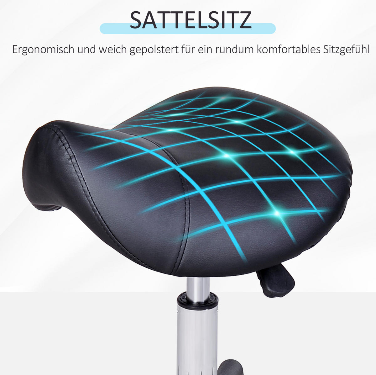 ROLLHOCKER in Schwarz 38x35x55 cm, höhenverstellbar von 45 bis 55 cm mit Sattelsitz und Rollen - Schwarz, Kunststoff (35/55/38cm) - IVMEU