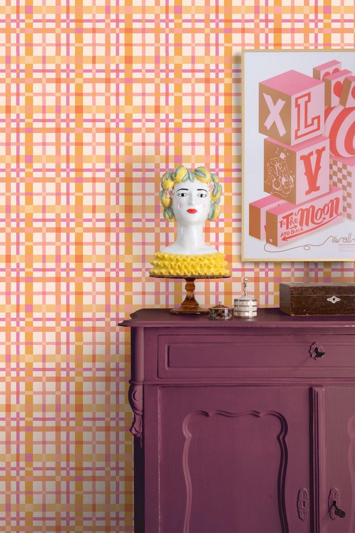 TAPETE Karomuster 50 x 900 cm - Pink, Papier (50/0.1cm) - ESTAhome