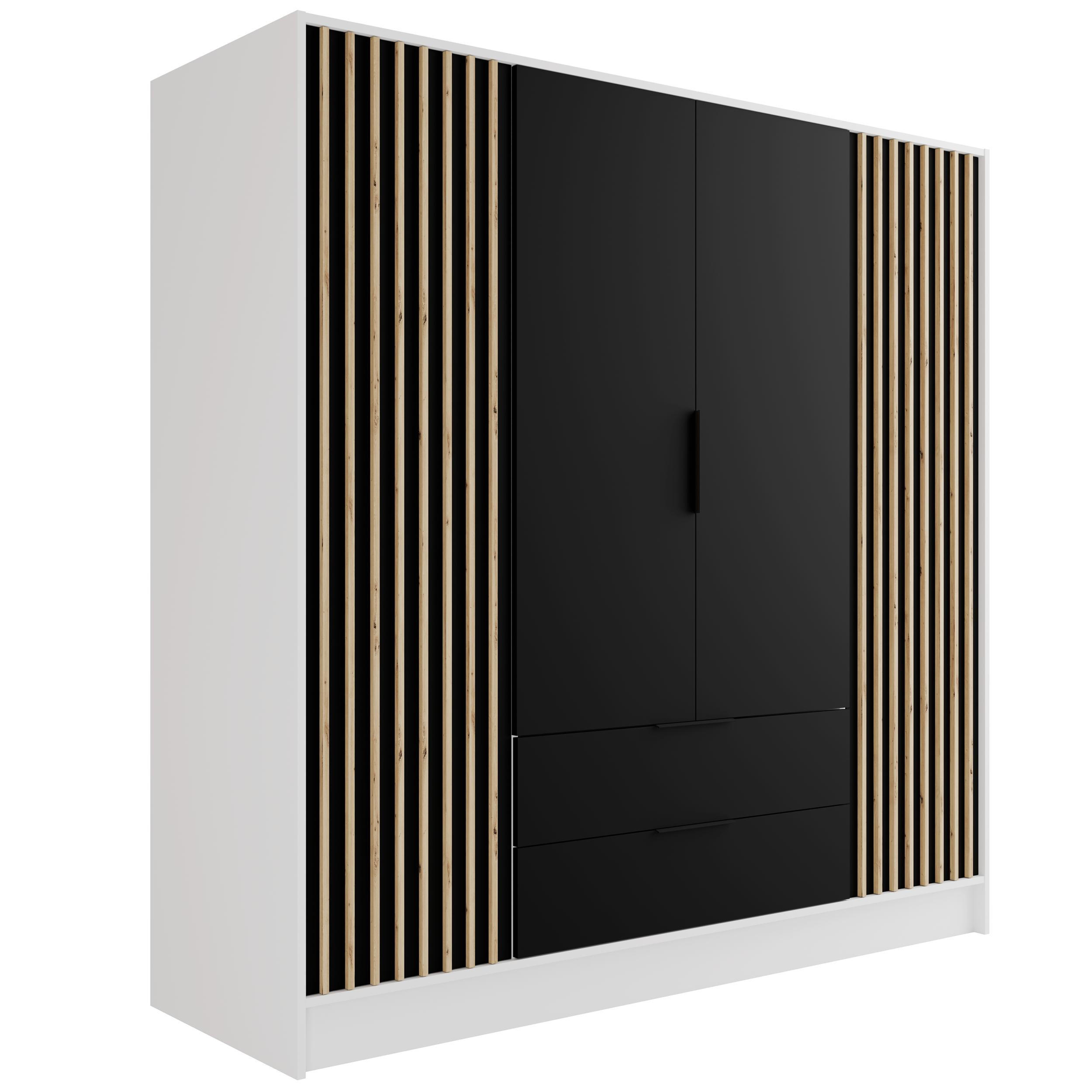 KLEIDERSCHRANK NELIA - 200 cm - Schwarz/Weiß, Holzwerkstoff (200/200/51cm) - ALTDECOR