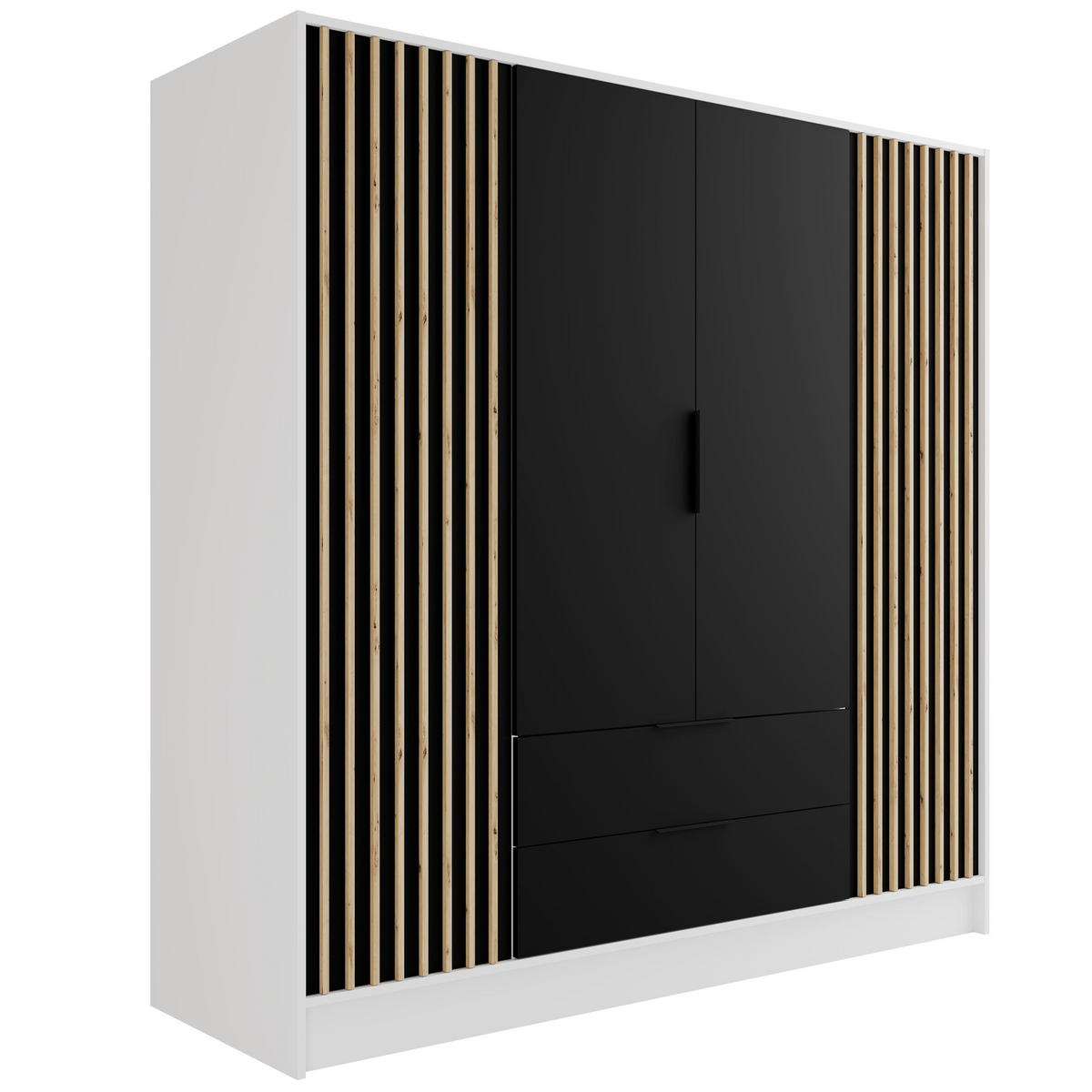 KLEIDERSCHRANK NELIA - 200 cm - Schwarz/Weiß, Holzwerkstoff (200/200/51cm) - ALTDECOR