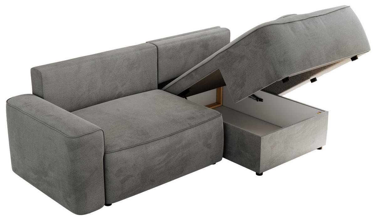 ECKSOFA BELLUNO L Hellgrau Velvet - Rechts - Hellgrau/Schwarz, Textil (233/144cm) - MKS