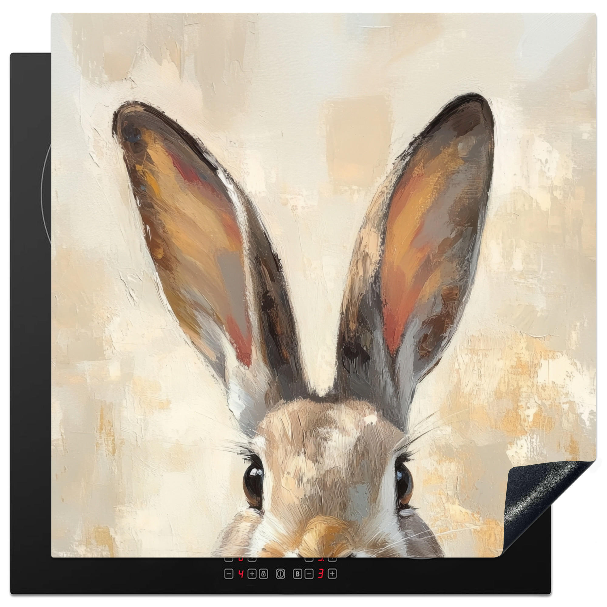 HERDABDECKPLATTE Hase - Ohren - Braun Induktionsmatte 78x78 cm - Beige, Kunststoff (78/78/0.2cm) - MuchoWow