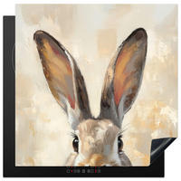 HERDABDECKPLATTE Hase - Ohren - Braun Induktionsmatte 78x78 cm - Beige, Kunststoff (78/78/0.2cm) - MuchoWow